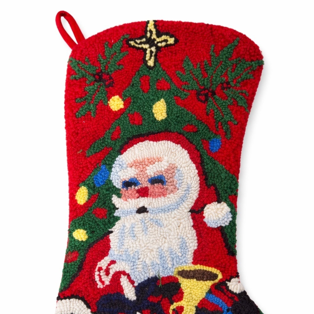 Vintage Needlepoint Christmas Holiday 17" Stocking Santa Red Tree Toys HollyStar - Picture 3 of 4